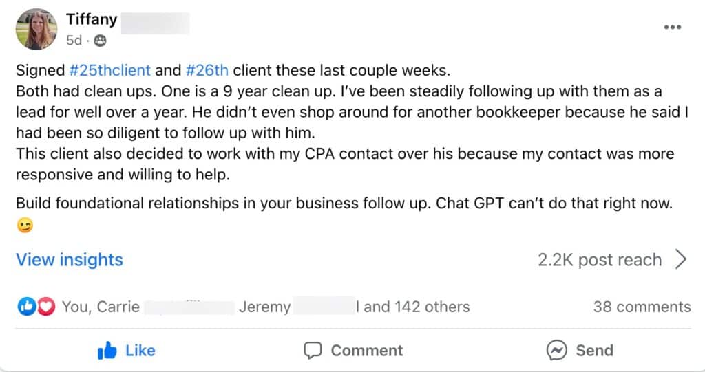 Tiffany Bookkeeper Launch testimonial